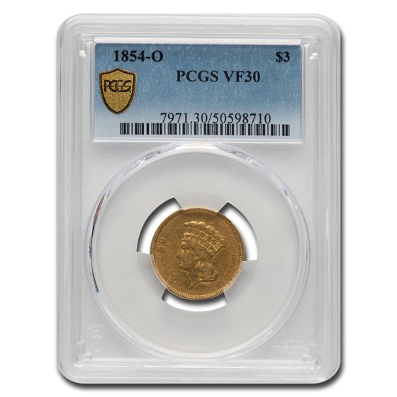 1854-O $3 Gold Princess VF-30 PCGS 1854-O $3 Gold Princess VF-30 PCGS